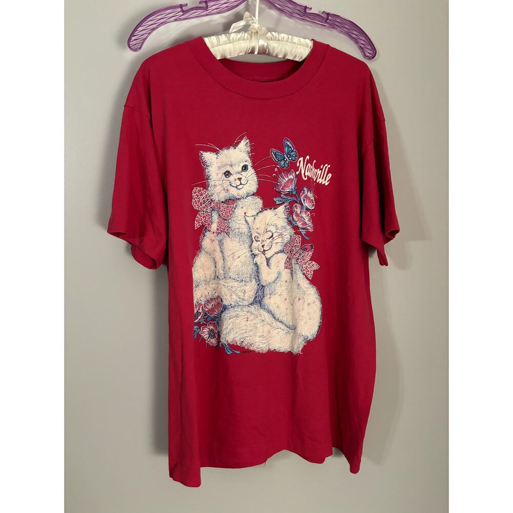 Vintage Screen Stars Best Graphic Hot Pink Nashville Cat T-Shirt XL